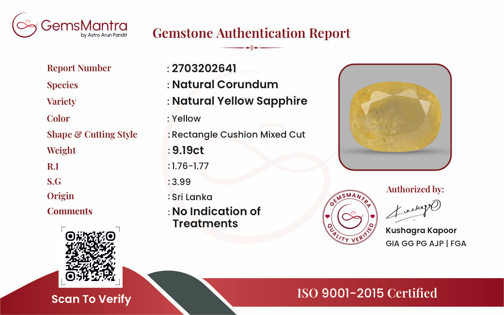 Yellow Sapphire (Pukhraj) – 9.19 Carat / 10.1 Ratti [GM09424]