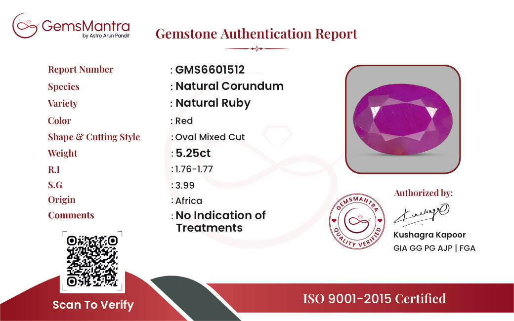 Ruby (Manik) – 5.25 Carat / 5.8 Ratti [GM09439]
