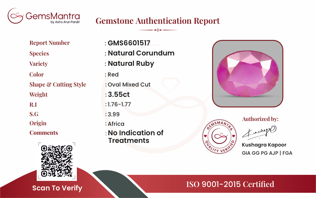 Ruby (Manik) – 3.55 Carat / 3.9 Ratti [GM09444]