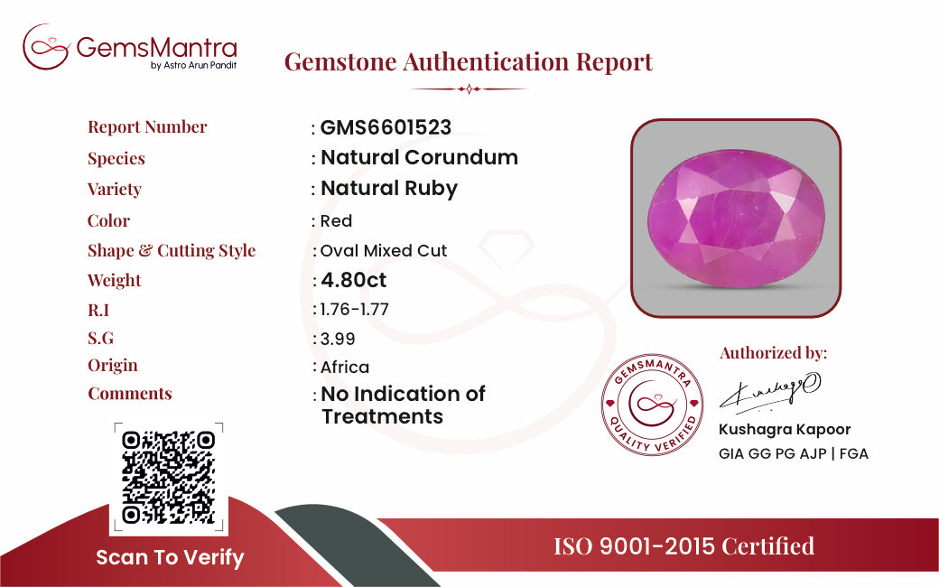 Ruby (Manik) – 4.8 Carat / 5.3 Ratti [GM09451]