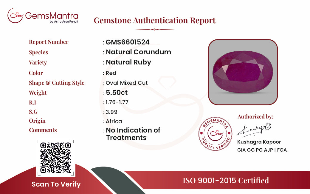 Ruby (Manik) – 5.5 Carat / 6.1 Ratti [GM09452]