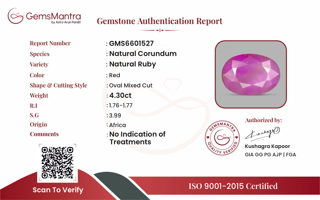 Ruby (Manik) – 4.3 Carat / 4.7 Ratti [GM09455]