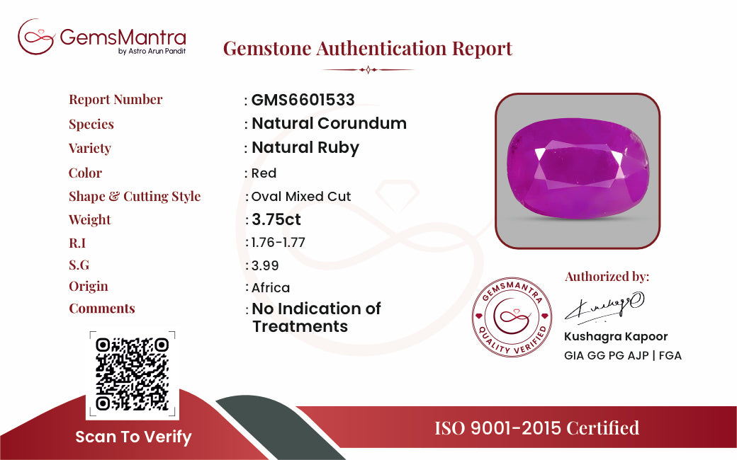 Ruby (Manik) – 3.75 Carat / 4.1 Ratti [GM09461]