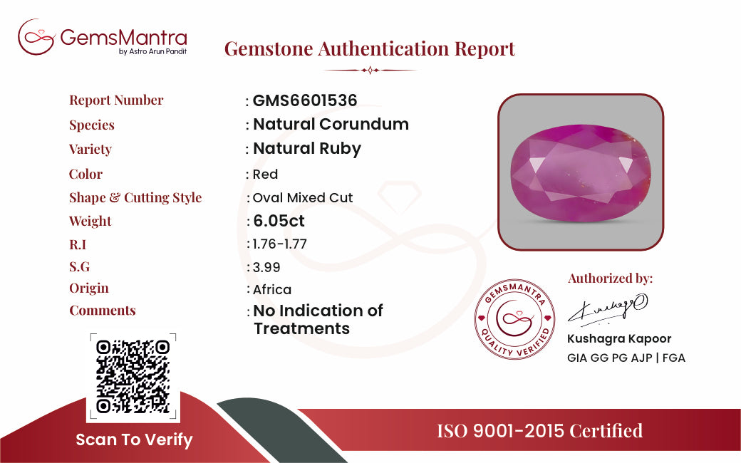 Ruby (Manik) – 6.05 Carat / 6.7 Ratti [GM09465]