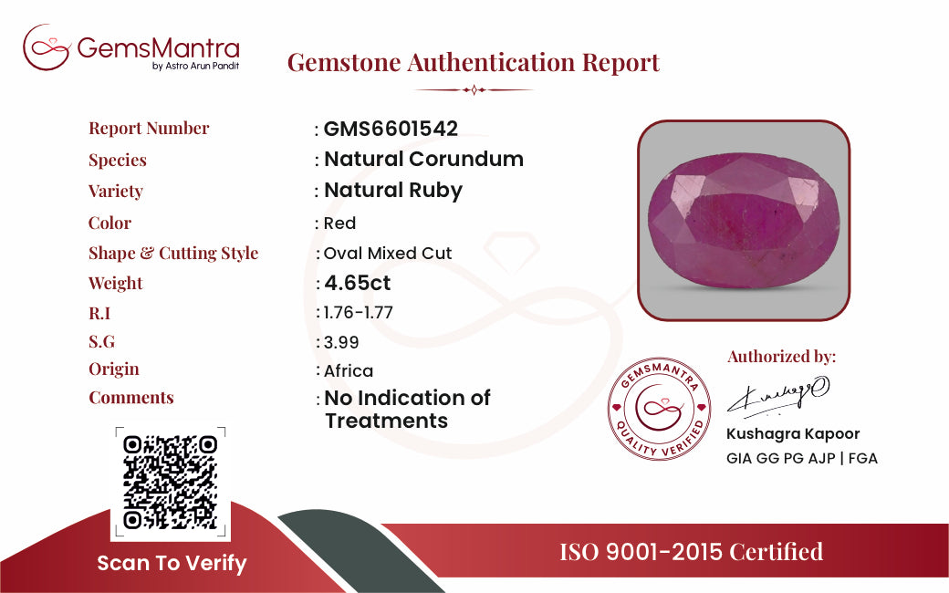 Ruby (Manik) – 4.65 Carat / 5.1 Ratti [GM09471]