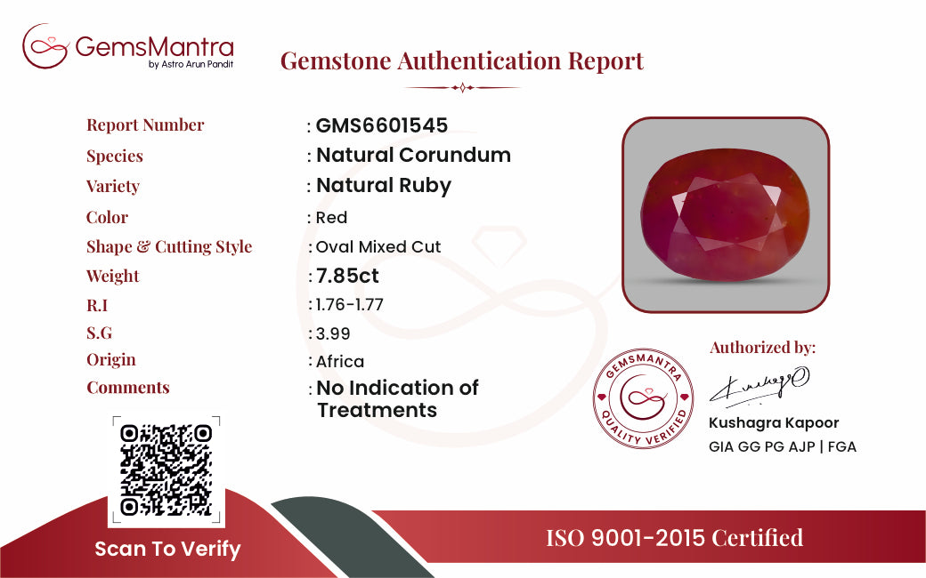 Ruby (Manik) – 7.85 Carat / 8.6 Ratti [GM09474]