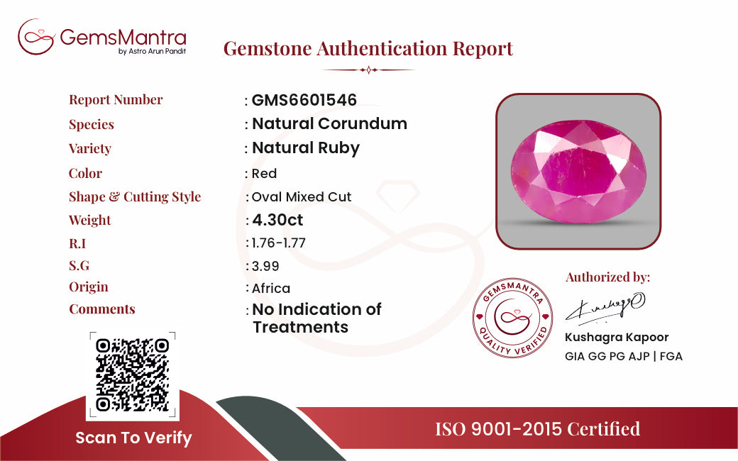 Ruby (Manik) – 4.3 Carat / 4.7 Ratti [GM09475]