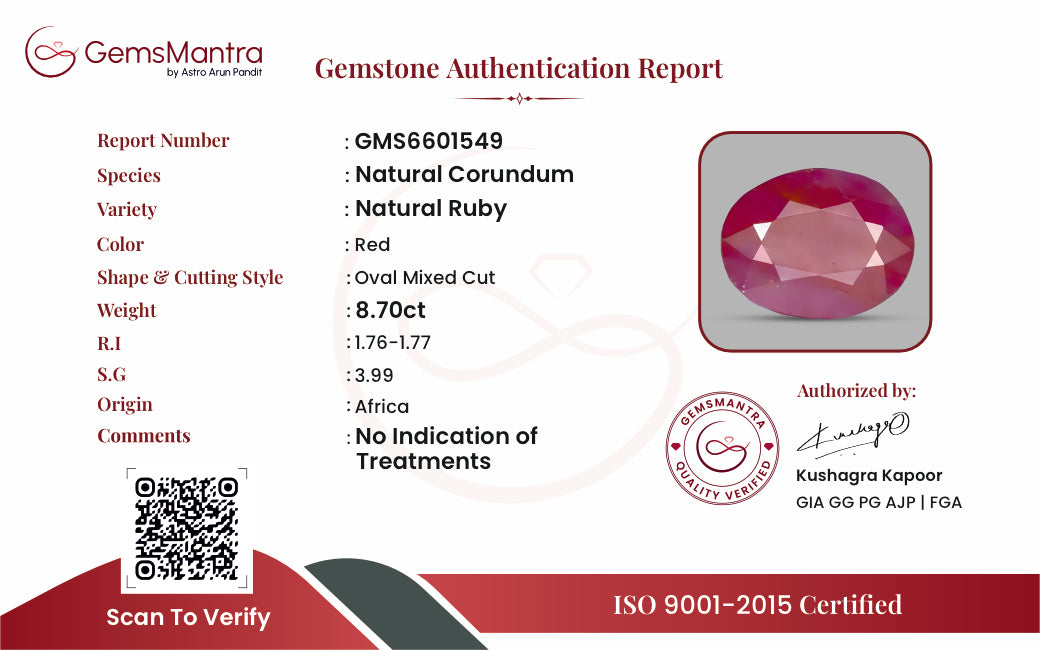 Ruby (Manik) – 8.7 Carat / 9.6 Ratti [GM09478]
