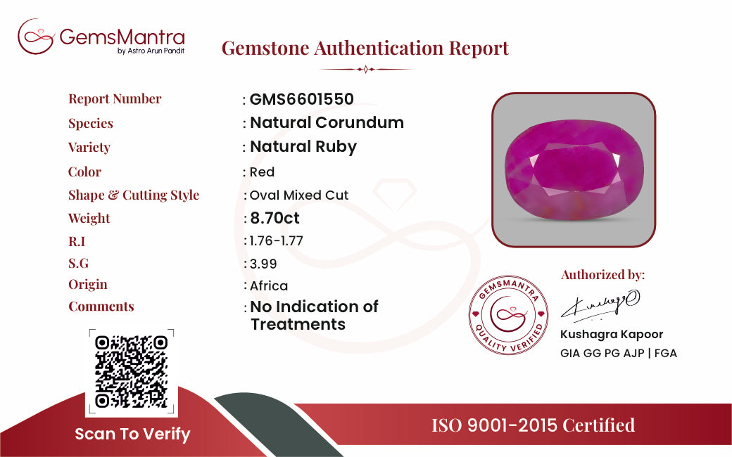 Ruby (Manik) – 8.7 Carat / 9.6 Ratti [GM09479]