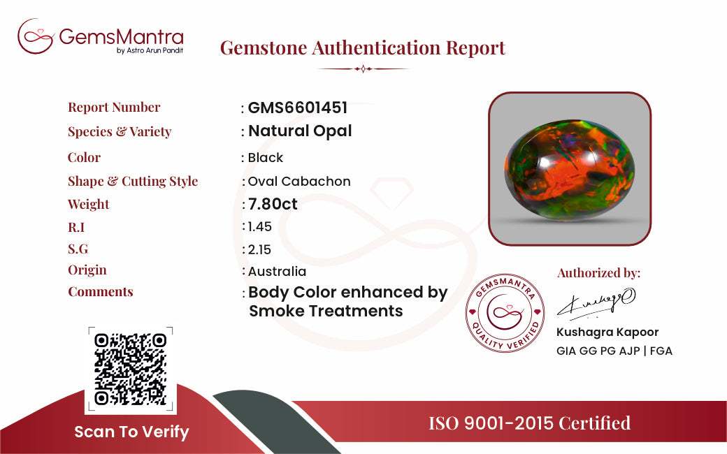 Black Opal (Treated) – 7.8 Carat / 8.6 Ratti [GM09488]