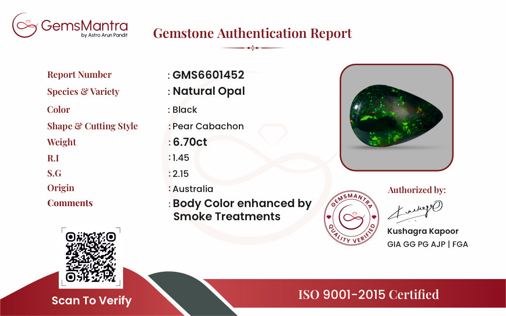 Black Opal (Treated) – 6.7 Carat / 7.4 Ratti [GM09489]