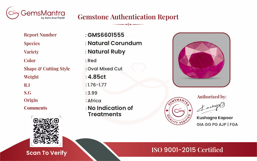 Ruby (Manik) – 4.85 Carat / 5.3 Ratti [GM09494]