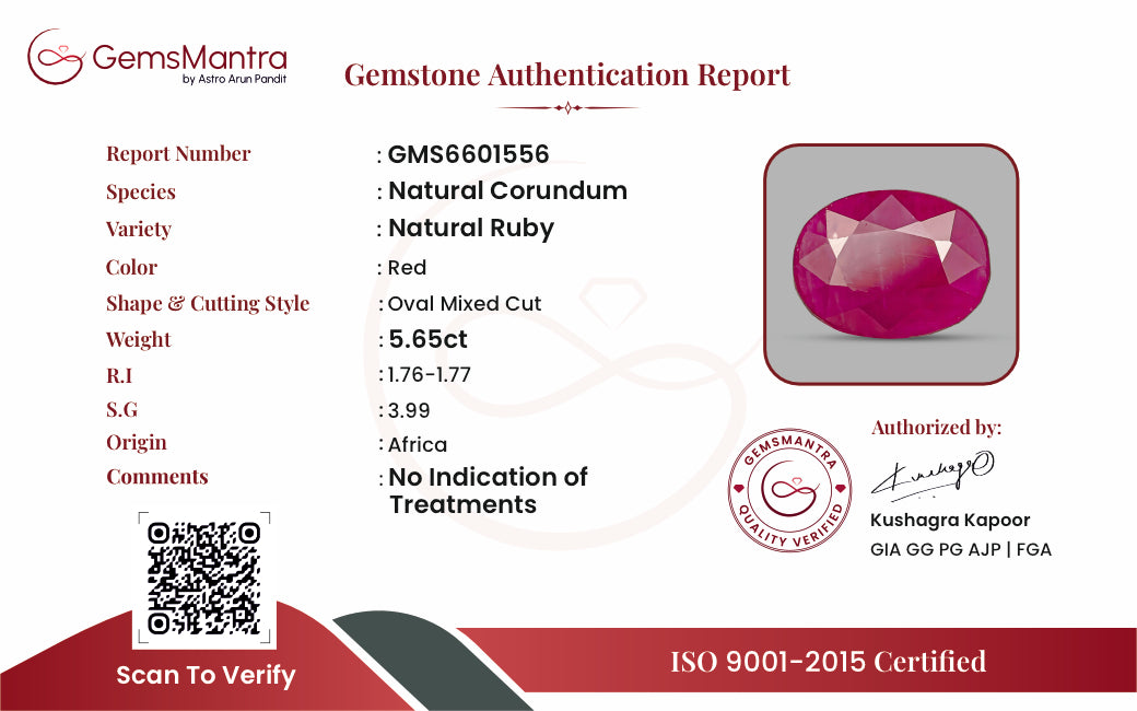 Ruby (Manik) – 5.65 Carat / 6.2 Ratti [GM09495]