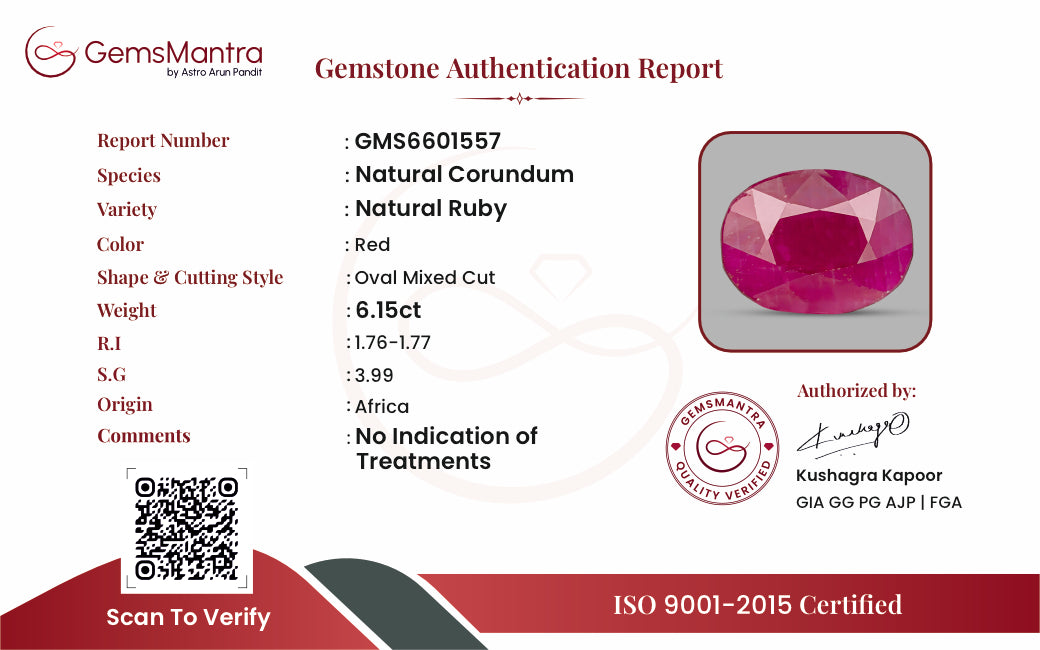 Ruby (Manik) – 6.15 Carat / 6.8 Ratti [GM09496]