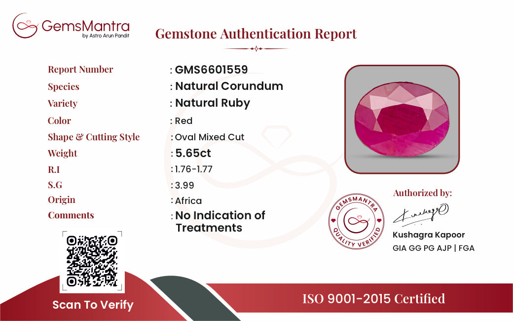 Ruby (Manik) – 5.65 Carat / 6.2 Ratti [GM09498]