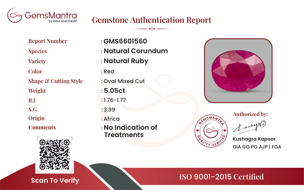 Ruby (Manik) – 5.05 Carat / 5.6 Ratti [GM09499]