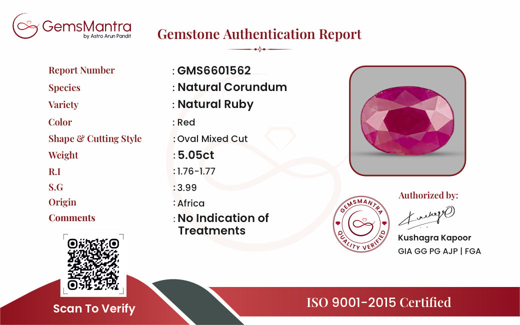 Ruby (Manik) – 5.05 Carat / 5.6 Ratti [GM09501]