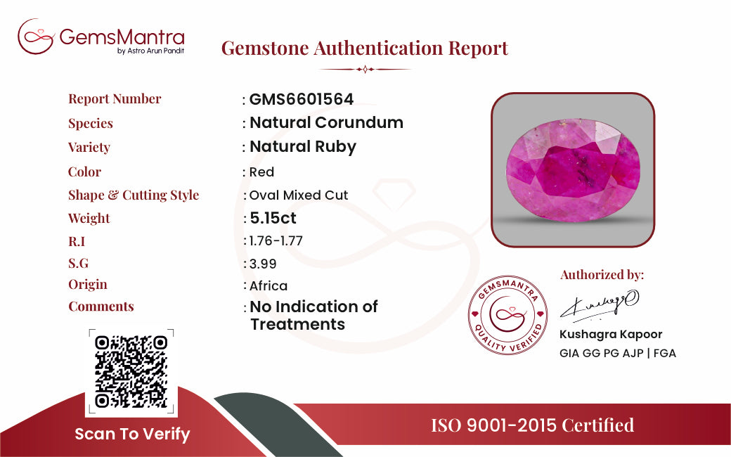 Ruby (Manik) – 5.15 Carat / 5.7 Ratti [GM09504]