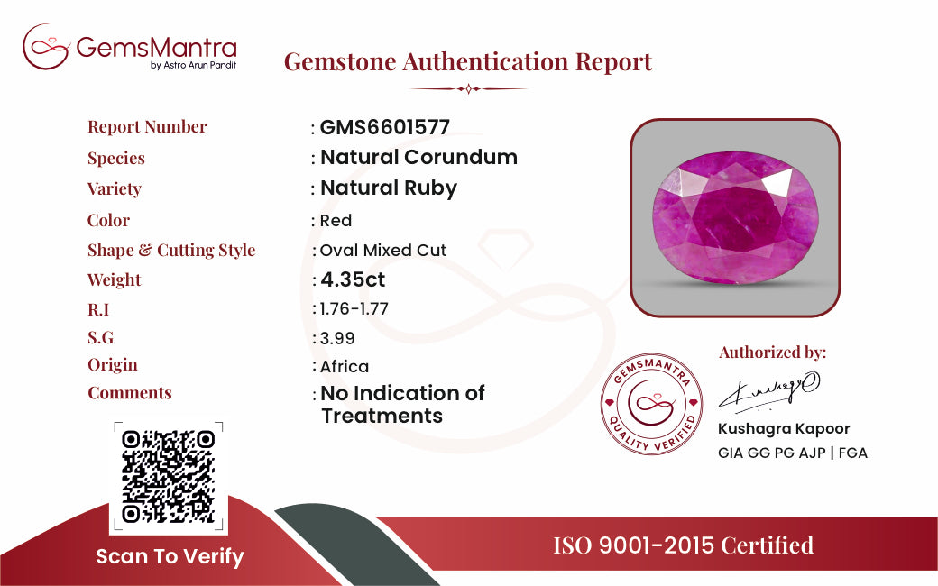Ruby (Manik) – 4.35 Carat / 4.8 Ratti [GM09517]