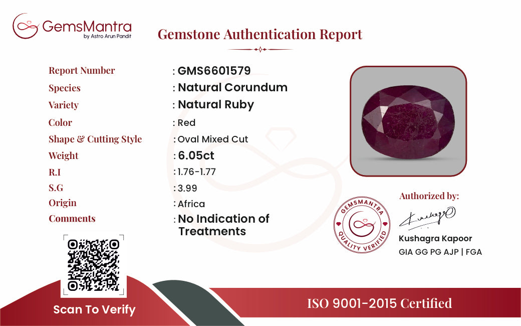 Ruby (Manik) – 6.05 Carat / 6.7 Ratti [GM09519]