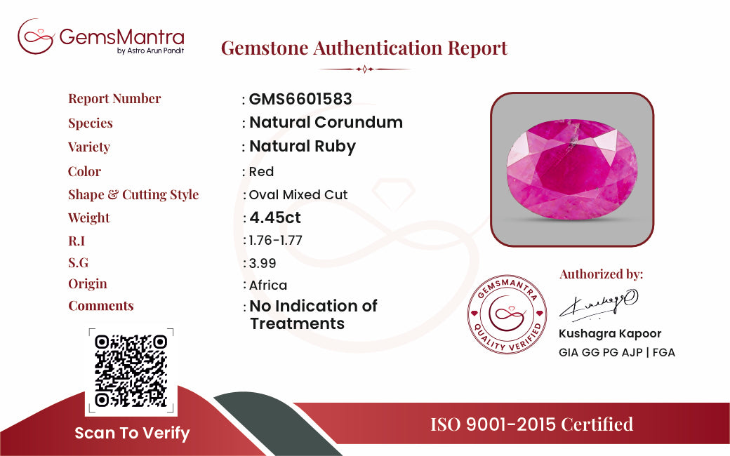 Ruby (Manik) – 4.45 Carat / 4.9 Ratti [GM09523]