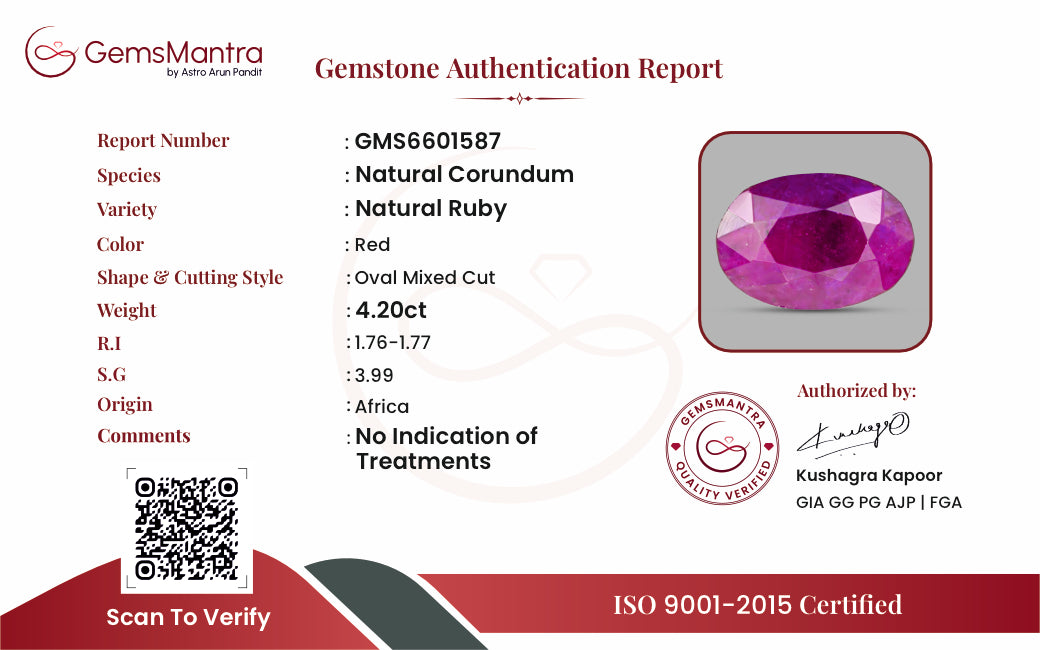 Ruby (Manik) – 4.2 Carat / 4.6 Ratti [GM09528]