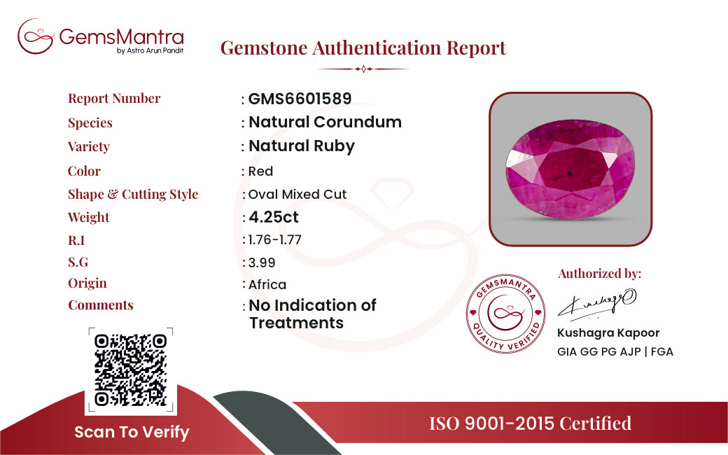 Ruby (Manik) – 4.25 Carat / 4.7 Ratti [GM09530]