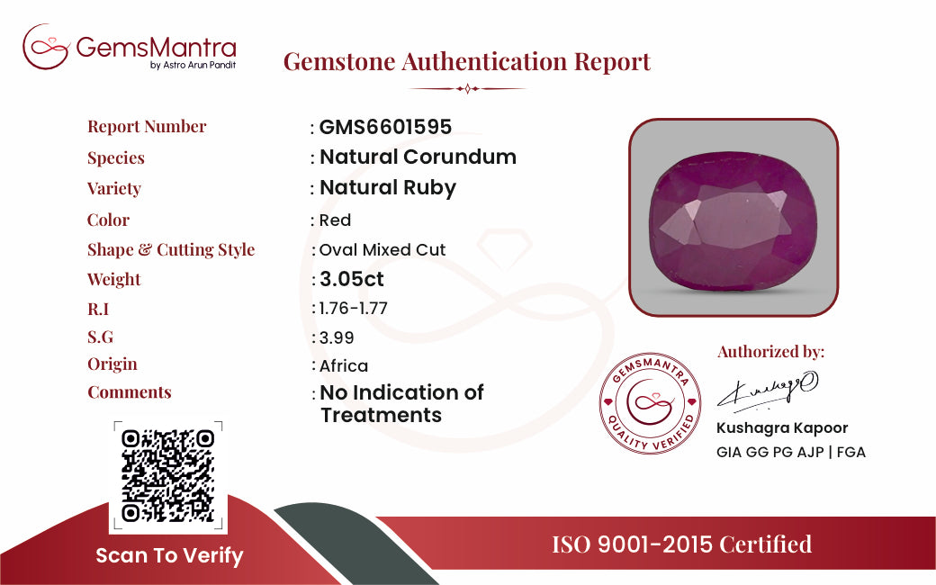Ruby (Manik) – 3.05 Carat / 3.4 Ratti [GM09655]