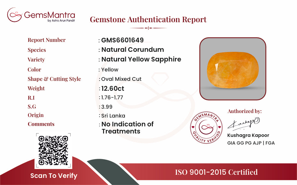Yellow Sapphire (Pukhraj) – 12.6 Carat / 13.9 Ratti [GM09662]