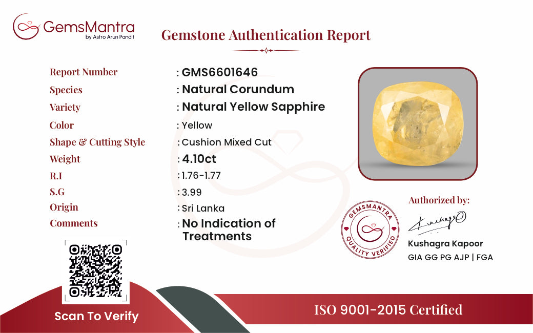 Yellow Sapphire (Pukhraj) – 4.1 Carat / 4.5 Ratti [GM09670]