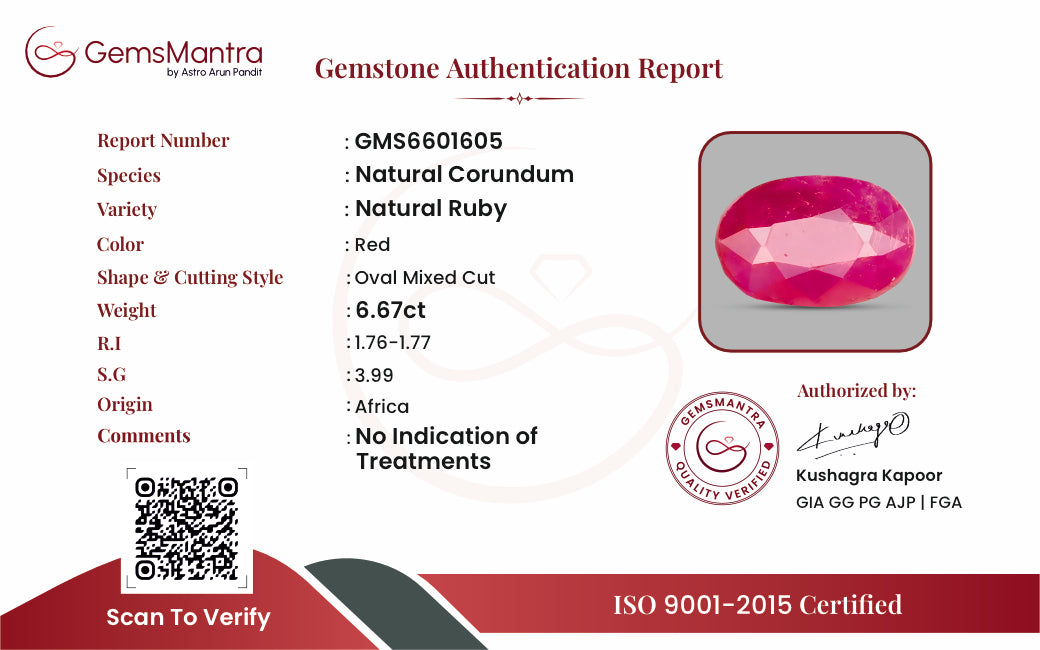Ruby (Manik) – 6.67 Carat / 7.3 Ratti [GM09738]