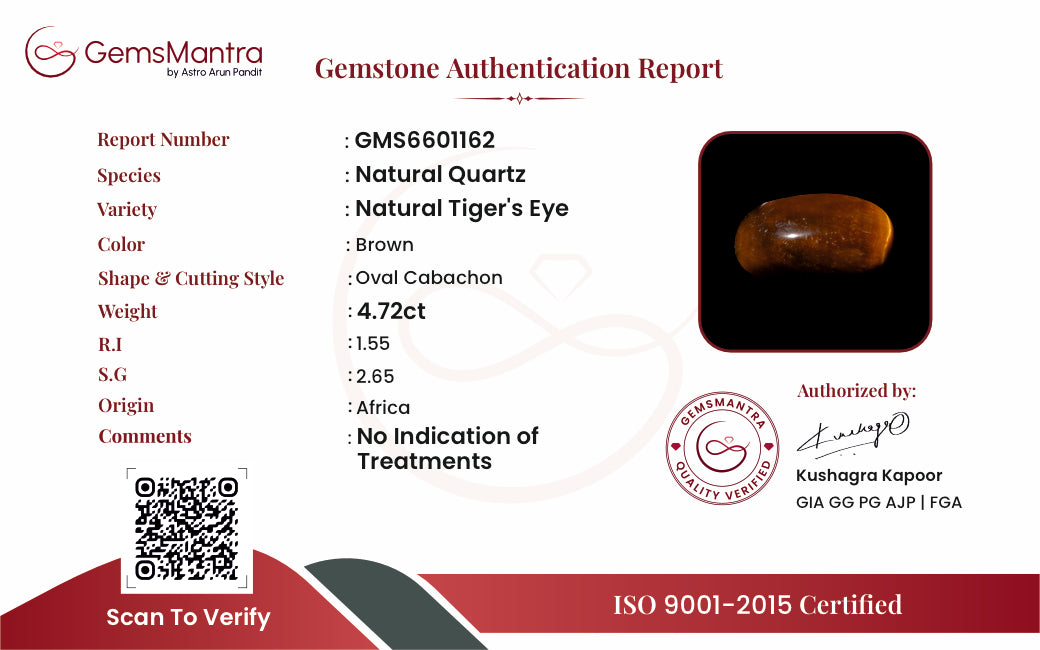 Tiger's Eye – 4.72 Carat / 5.2 Ratti [GM09842]