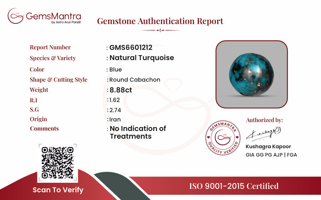 Turquoise (Firoza) – 8.88 Carat / 9.8 Ratti [GM09876]