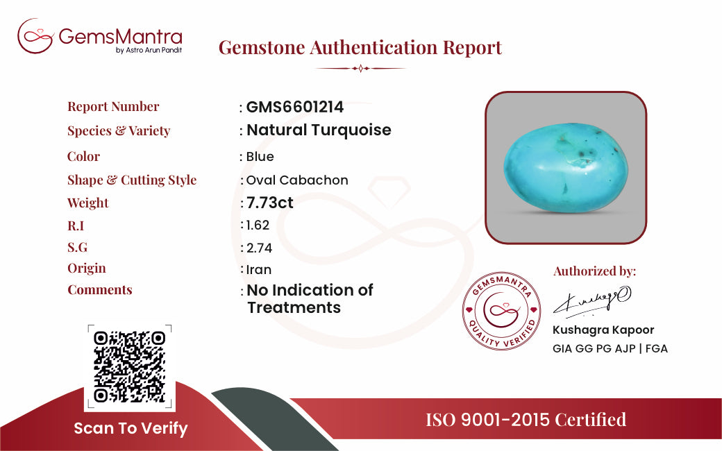 Turquoise (Firoza) – 7.73 Carat / 8.5 Ratti [GM09878]