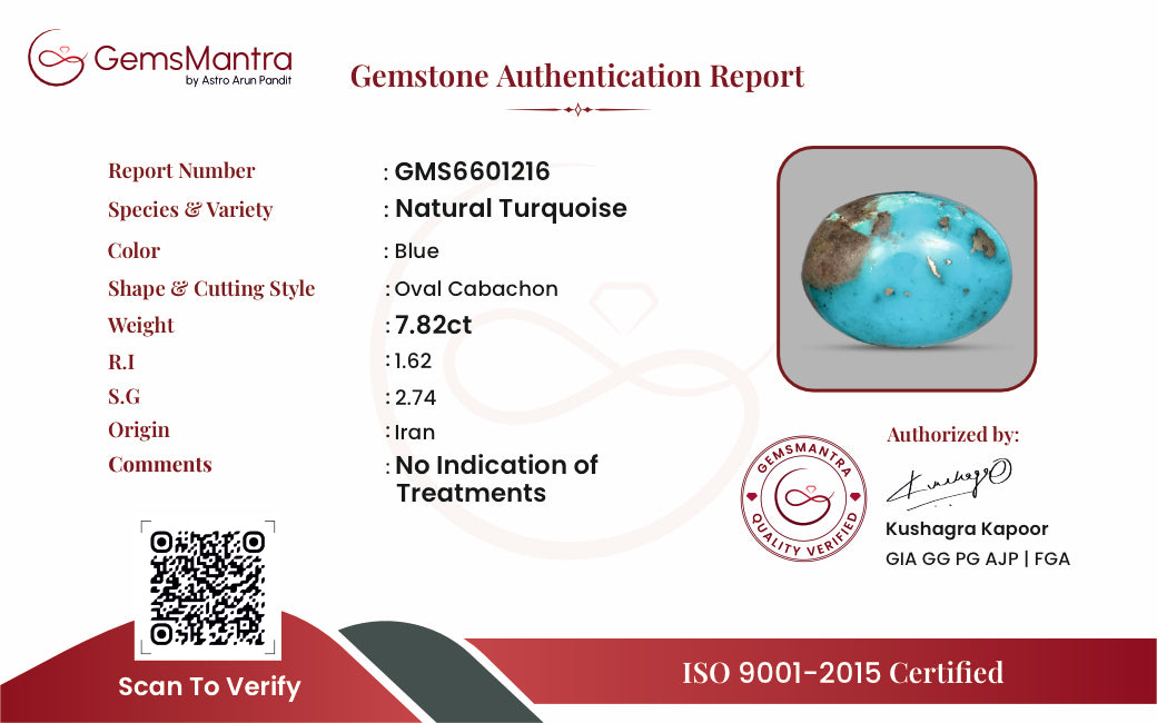 Turquoise (Firoza) – 7.82 Carat / 8.6 Ratti [GM09880]