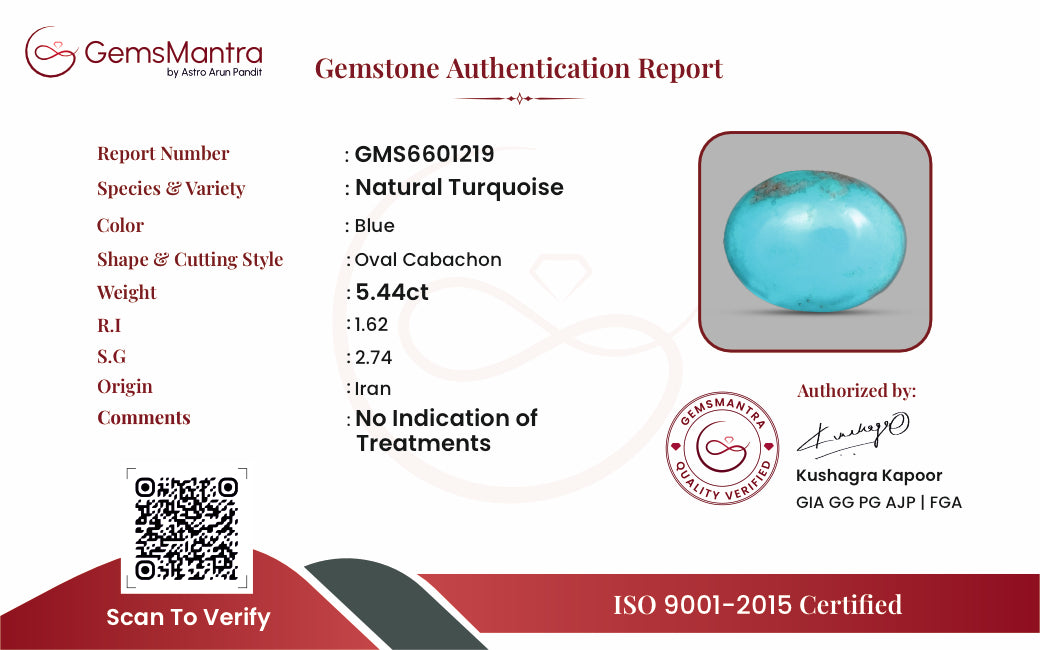 Turquoise (Firoza) – 5.44 Carat / 6 Ratti [GM09883]