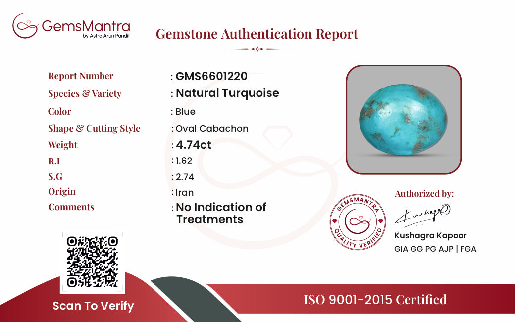 Turquoise (Firoza) – 4.74 Carat / 5.2 Ratti [GM09884]