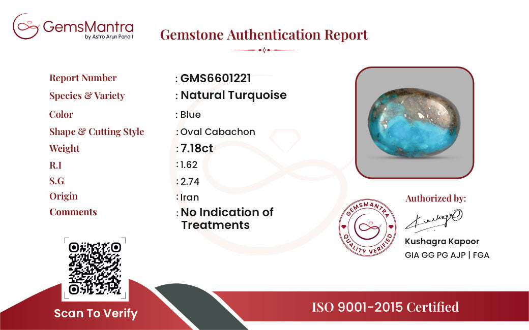 Turquoise (Firoza) – 7.18 Carat / 7.9 Ratti [GM09885]