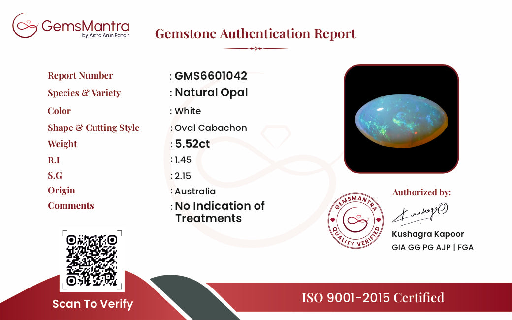 Opal - 5.52 Carats (Cert GMS6601042)