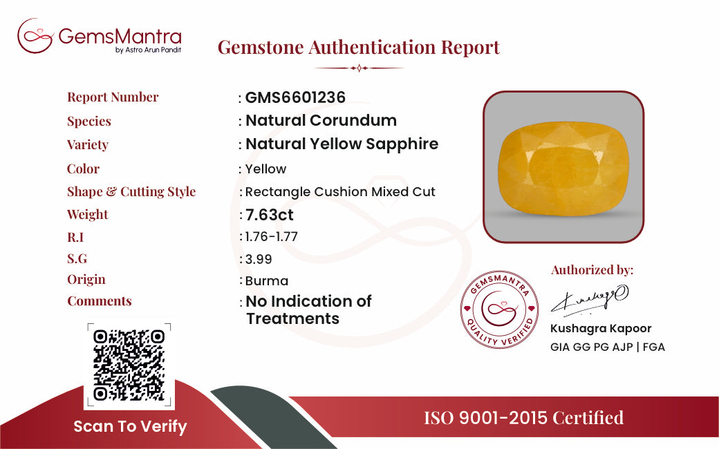 Yellow Sapphire (Pukhraj) – 7.63 Carat / 8.4 Ratti [GM09998]
