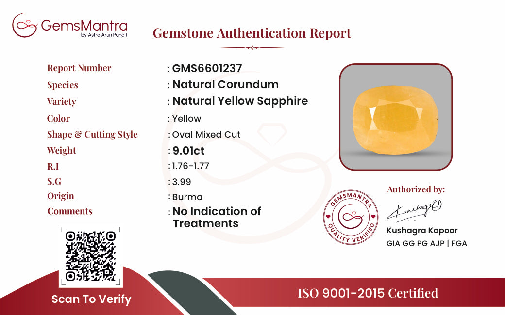 Yellow Sapphire (Pukhraj) – 9.01 Carat / 9.9 Ratti [GM09999]