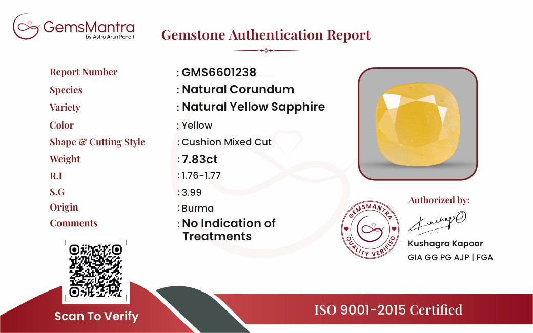 Yellow Sapphire (Pukhraj) – 7.83 Carat / 8.6 Ratti [GM10000]
