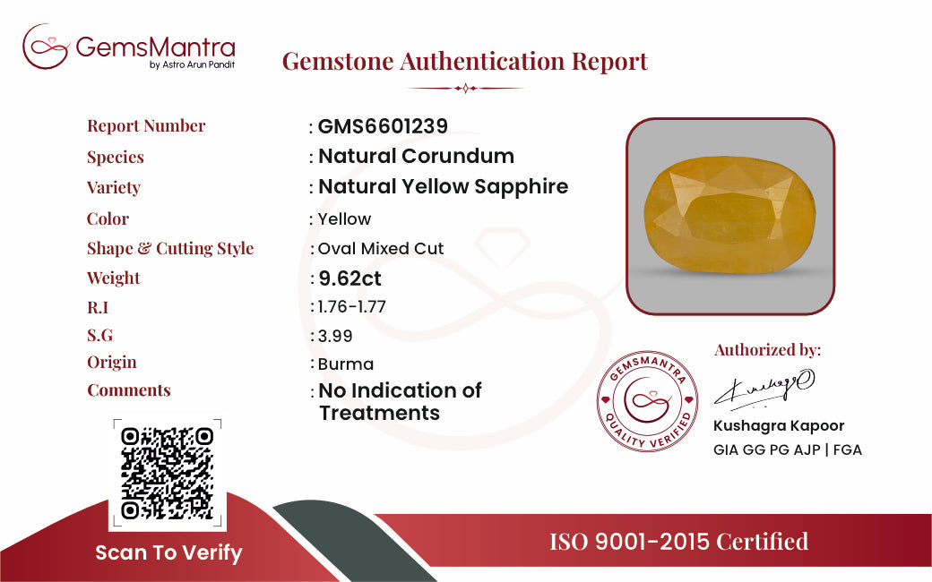 Yellow Sapphire (Pukhraj) – 9.62 Carat / 10.6 Ratti [GM10001]