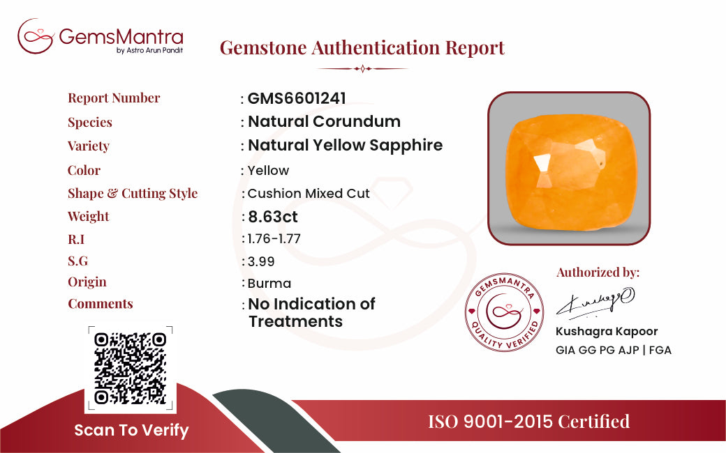 Yellow Sapphire (Pukhraj) – 8.63 Carat / 9.5 Ratti [GM10003]
