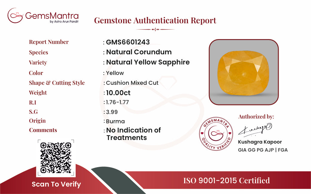 Yellow Sapphire (Pukhraj) – 10 Carat / 11 Ratti [GM10005]