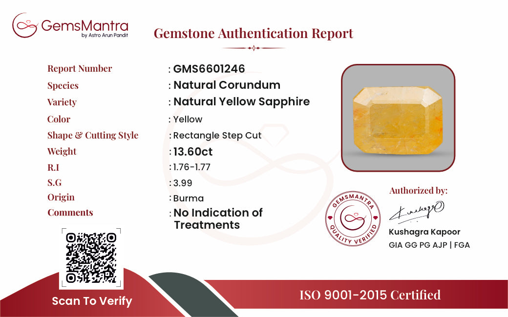 Yellow Sapphire (Pukhraj) – 13.6 Carat / 15 Ratti [GM10008]