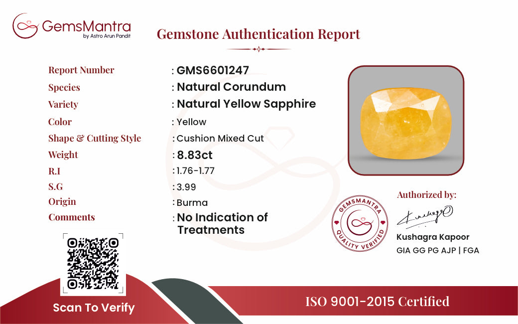 Yellow Sapphire (Pukhraj) – 8.83 Carat / 9.7 Ratti [GM10009]