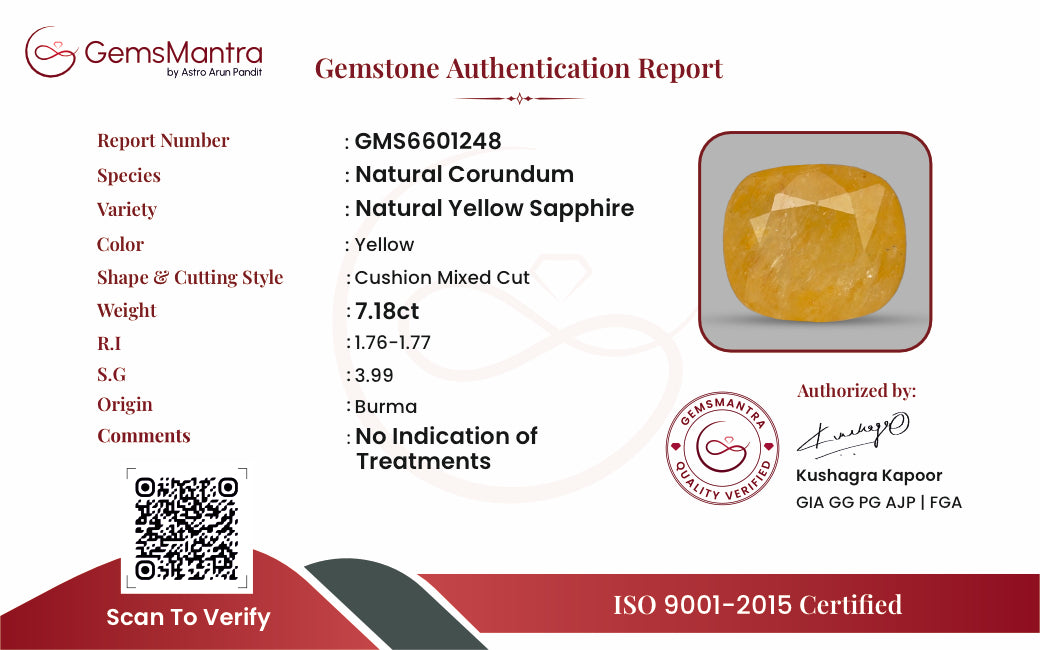 Yellow Sapphire (Pukhraj) – 7.18 Carat / 7.9 Ratti [GM10010]