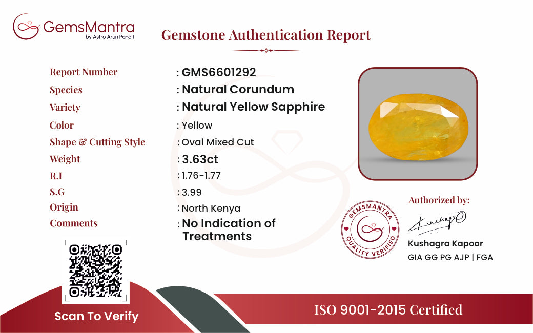 Yellow Sapphire (Pukhraj) – 3.63 Carat / 4 Ratti [GM10026]