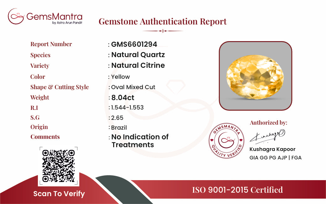 Citrine (Sunela) – 8.04 Carat / 8.8 Ratti [GM10028]